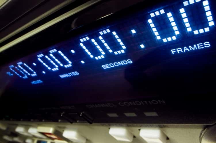 close-up of the digital timecode readout on a DV Cam VCR machine
